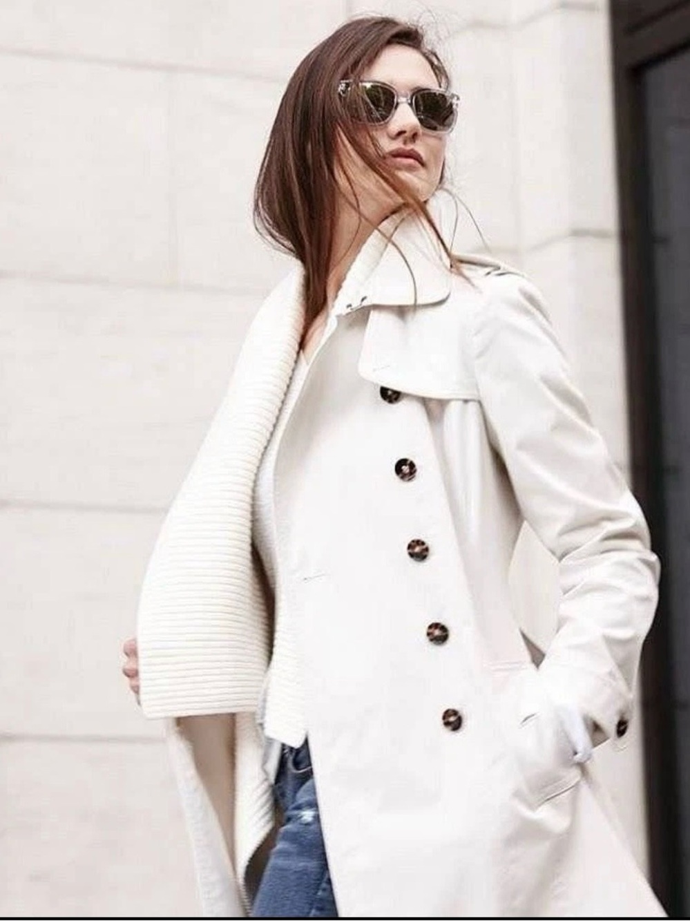 Banana Republic Cream Double Breasted Belted Trench Coat Small